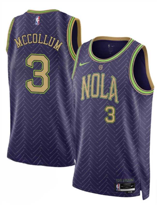 Men%27s New Orleans Pelicans #3 CJ McCollum Purple 2024-25 City Ediiton Stitched Jersey Dzhi